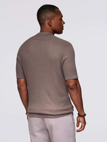 Ombre Clothing Tricou polo fără nasturi cu guler deschis - cenușiu