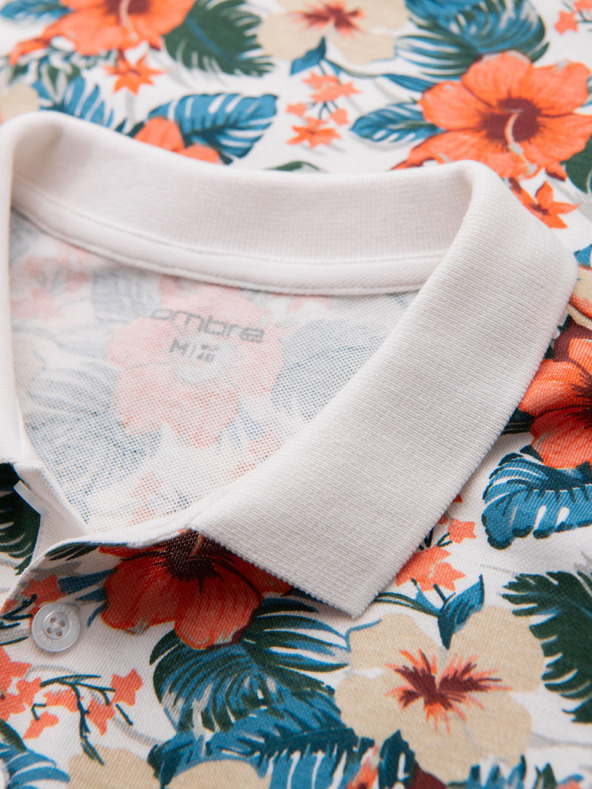 Ombre Clothing Tricou polo din bumbac cu imprimeu floral - alb