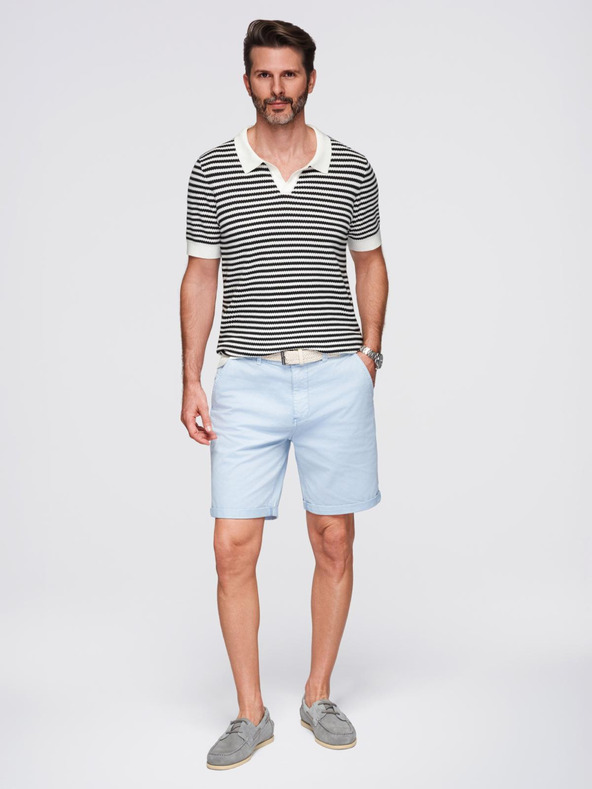 Ombre Clothing Tricou polo tricotat fără nasturi în dungi marinărești - negru și alb