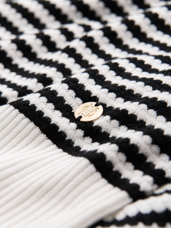 Ombre Clothing Tricou polo tricotat fără nasturi în dungi marinărești - negru și alb