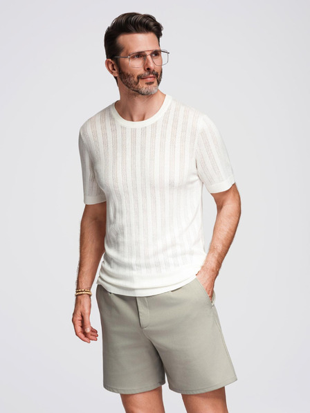 Ombre Clothing Pulover pentru bărbați cu decolteu rotund și mâneci scurte - alb