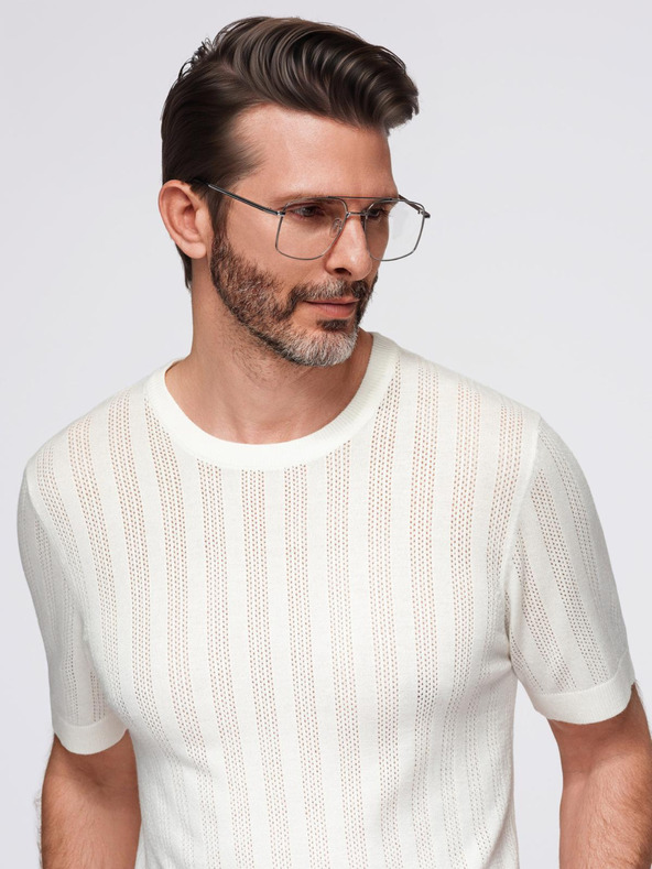 Ombre Clothing Pulover pentru bărbați cu decolteu rotund și mâneci scurte - alb