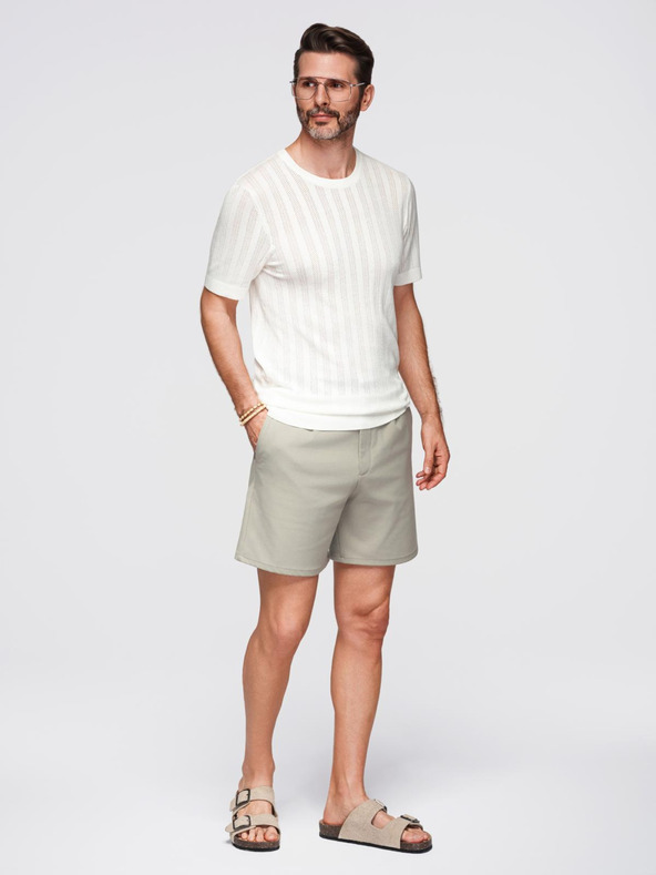 Ombre Clothing Pulover pentru bărbați cu decolteu rotund și mâneci scurte - alb