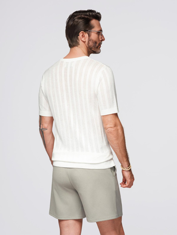 Ombre Clothing Pulover pentru bărbați cu decolteu rotund și mâneci scurte - alb