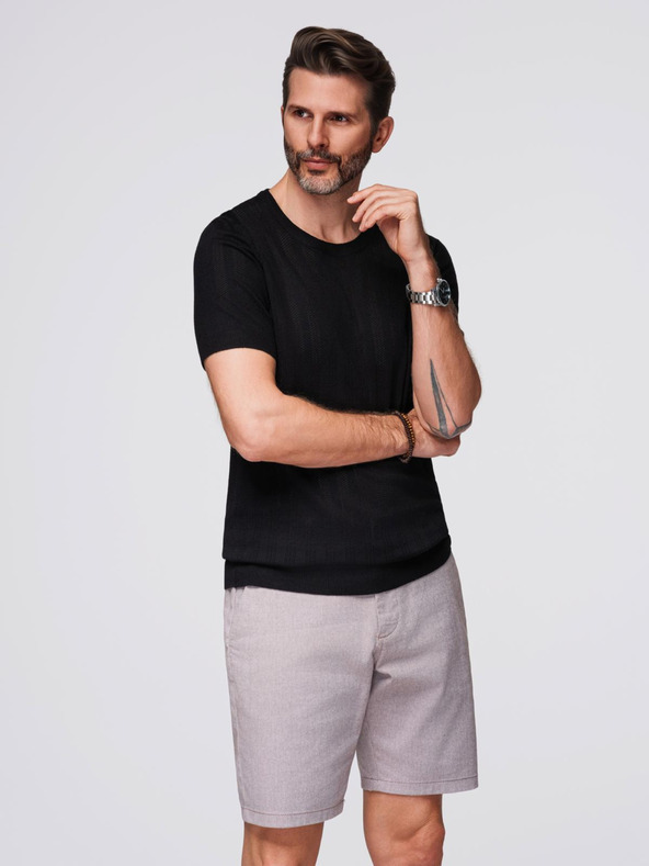 Ombre Clothing Pulover pentru bărbați cu decolteu rotund și mâneci scurte - negru