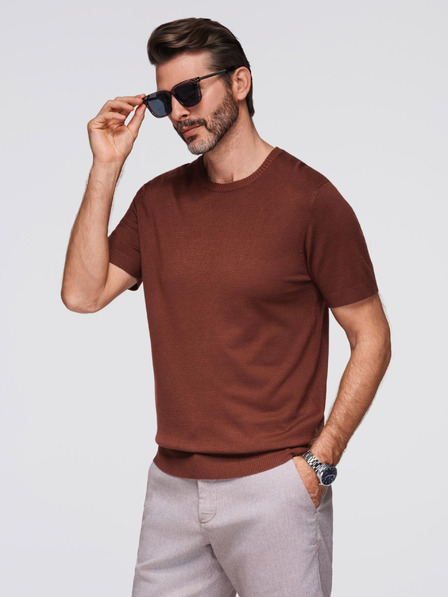 Ombre Clothing Cămașă tricotată clasică pentru bărbați cu manșete coaste - maro cald
