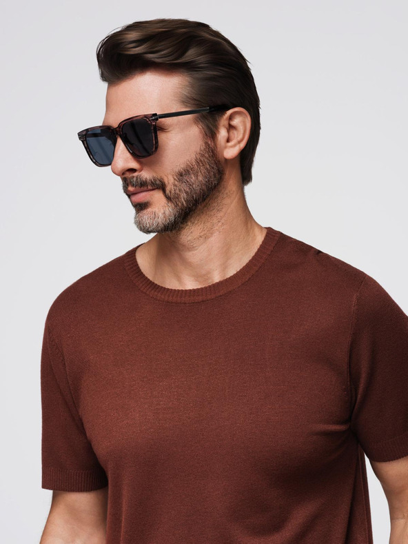 Ombre Clothing Cămașă tricotată clasică pentru bărbați cu manșete coaste - maro cald