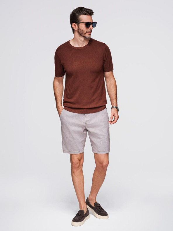 Ombre Clothing Cămașă tricotată clasică pentru bărbați cu manșete coaste - maro cald