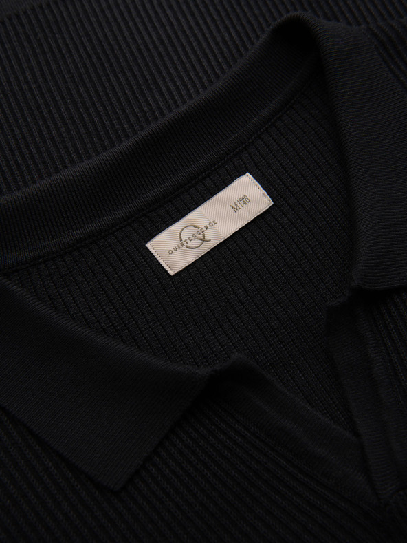 Ombre Clothing Tricou polo cu guler deschis fără nasturi - negru