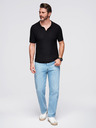 Ombre Clothing Tricou polo tricotat pentru bărbați fără nasturi - negru
