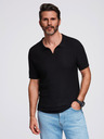 Ombre Clothing Tricou polo tricotat pentru bărbați fără nasturi - negru