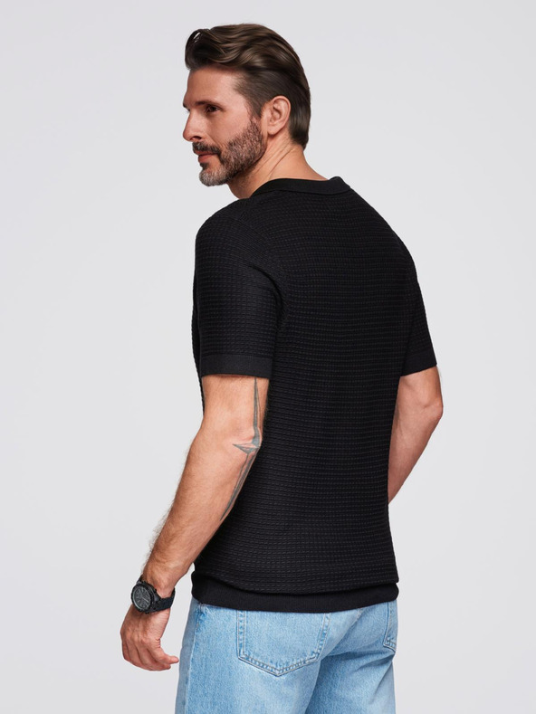 Ombre Clothing Tricou polo tricotat pentru bărbați fără nasturi - negru