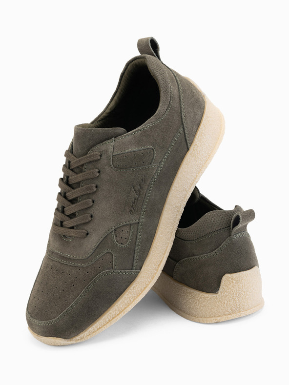 Ombre Clothing Adidași ușori din piele întoarsă pentru bărbați în stil sport - oliv