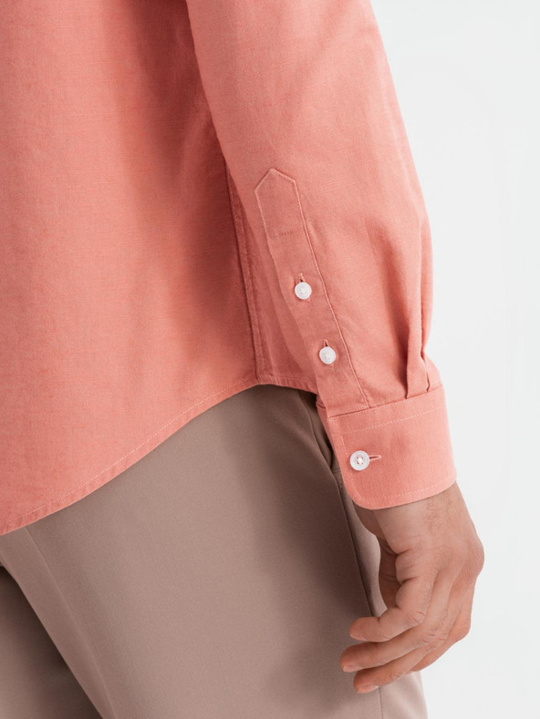 Ombre Clothing Cămașă din pânză pentru bărbați cu guler înalt și buzunar REGULAR FIT - roz