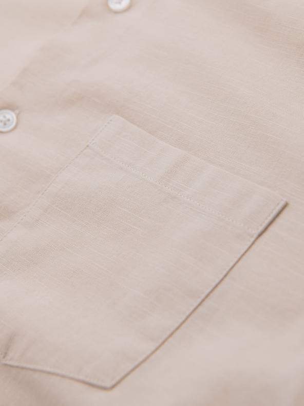 Ombre Clothing Cămașă din pânză pentru bărbați cu guler înalt și buzunar REGULAR FIT - crem