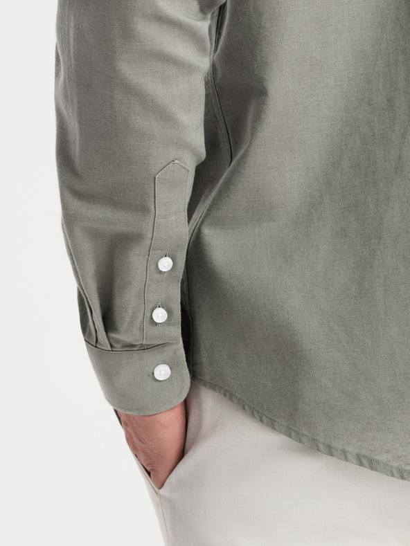 Ombre Clothing Cămașă din pânză pentru bărbați cu guler înalt și buzunar REGULAR FIT - khaki