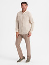 Ombre Clothing Cămașă din pânză pentru bărbați cu guler clasic și buzunare REGULAR FIT - crem
