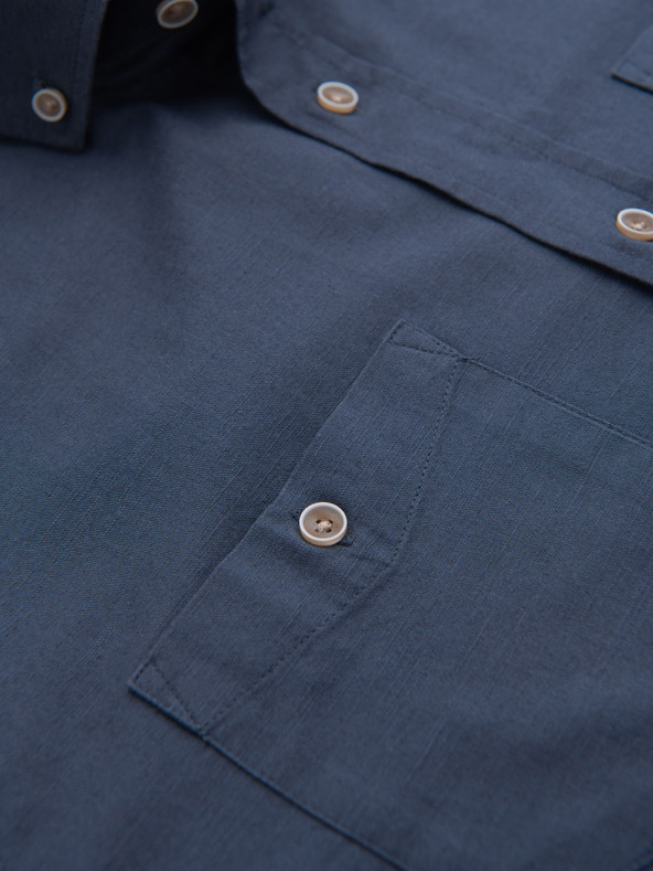Ombre Clothing Cămașă din pânză pentru bărbați cu guler clasic și buzunare REGULAR FIT - albastru
