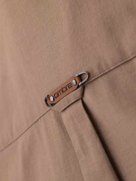 Ombre Clothing Cămașă de in pentru bărbați cu guler clasic și buzunare REGULAR FIT - maro deschis