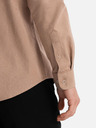 Ombre Clothing Cămașă de in pentru bărbați cu guler clasic și buzunare REGULAR FIT - maro deschis