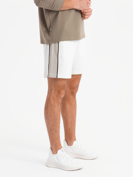 Ombre Clothing Pantaloni scurți de trening pentru bărbați cu dungi late - albi