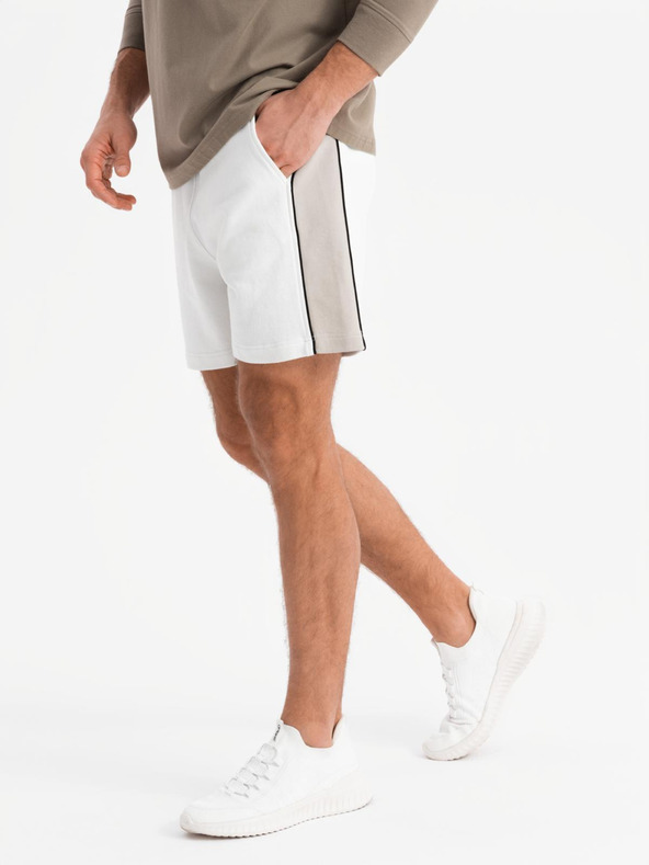 Ombre Clothing Pantaloni scurți de trening pentru bărbați cu dungi late - albi