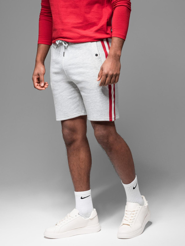 Ombre Clothing Pantaloni scurți de trening pentru bărbați cu tiv și brâu nervurat - gri melanj