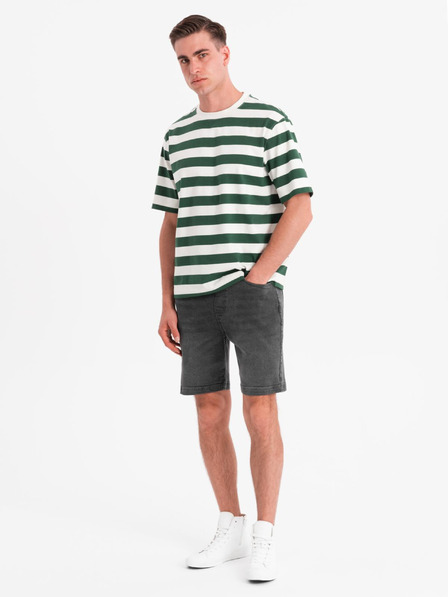 Ombre Clothing Pantaloni scurți pentru bărbați cu talie elastică și efect uzat - gri