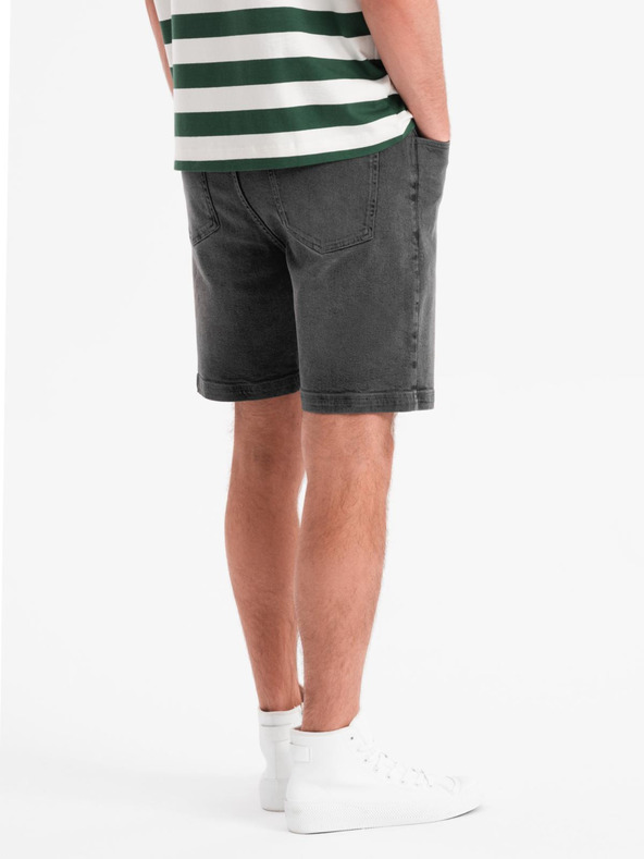 Ombre Clothing Pantaloni scurți pentru bărbați cu talie elastică și efect uzat - gri