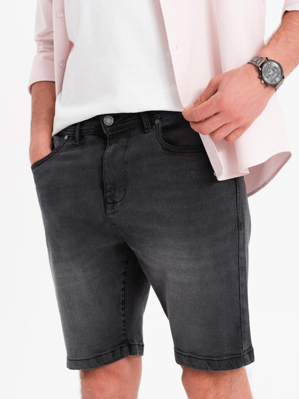 Ombre Clothing Pantaloni scurți din denim pentru bărbați, croială clasică - negri