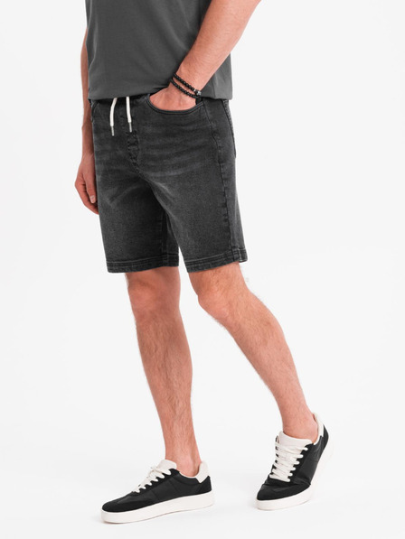 Ombre Clothing Pantaloni scurți pentru bărbați cu talie elastică și efect uzat - negri