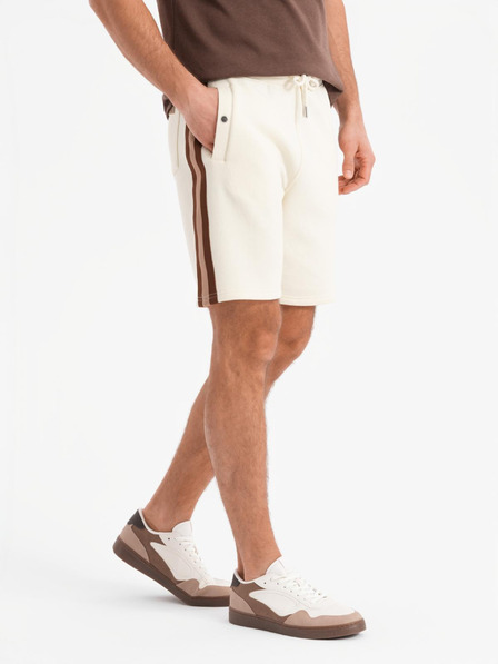Ombre Clothing Pantaloni scurți de trening pentru bărbați cu tiv și brâu nervurat - crem