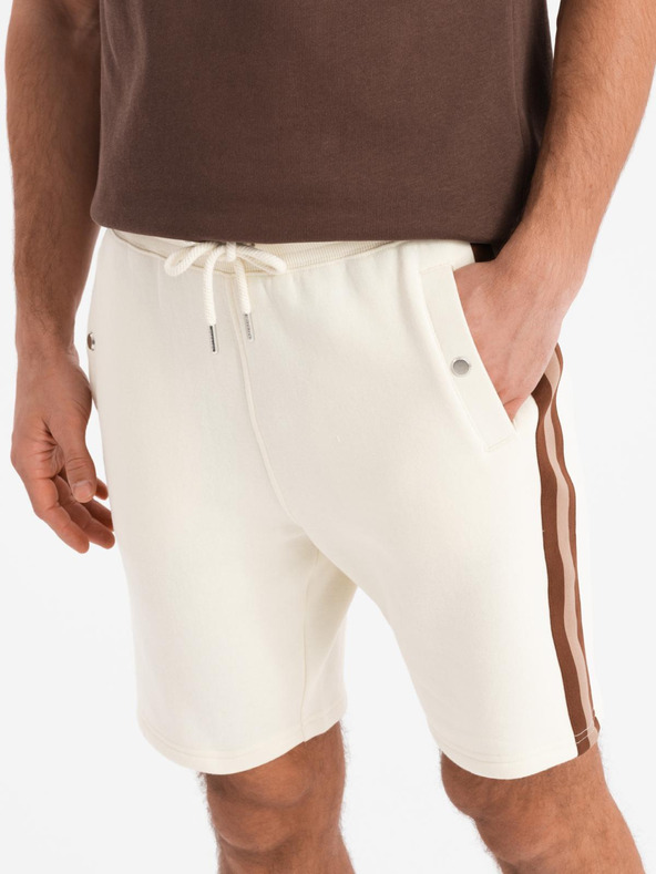 Ombre Clothing Pantaloni scurți de trening pentru bărbați cu tiv și brâu nervurat - crem