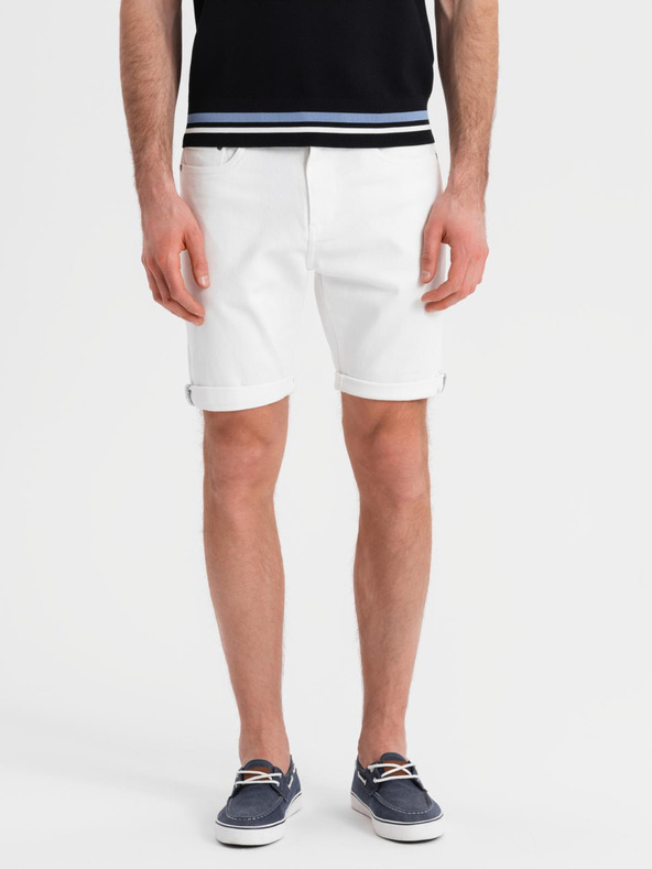 Ombre Clothing Pantaloni scurți din denim pentru bărbați cu manșetă - albi