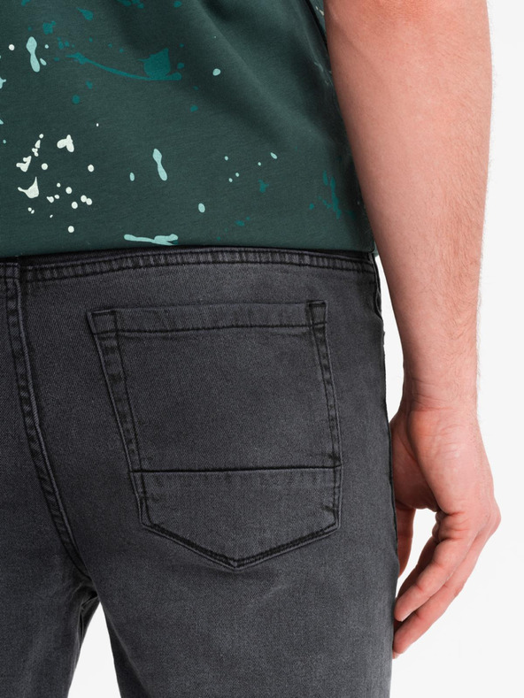 Ombre Clothing Pantaloni scurți de blugi pentru bărbați cu rupturi și manșetă - gri