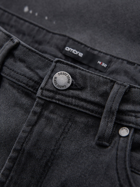 Ombre Clothing Pantaloni scurți de blugi pentru bărbați cu rupturi și manșetă - gri