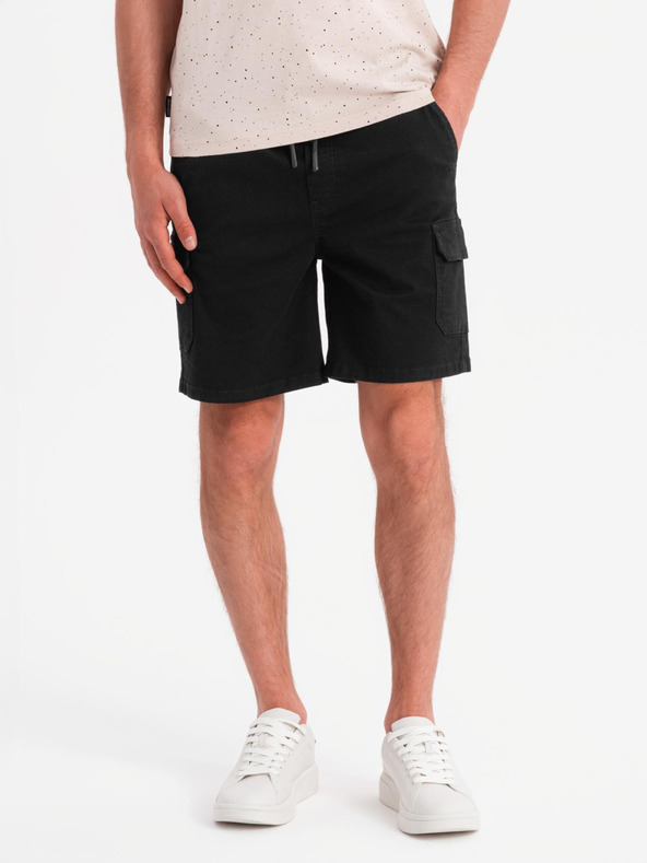 Ombre Clothing Pantaloni scurți din bumbac pentru bărbați cu talie elastică - negri