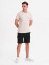 Ombre Clothing Pantaloni scurți din bumbac pentru bărbați cu talie elastică - negri
