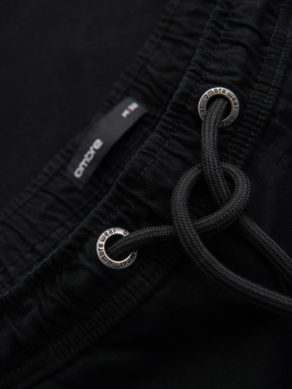 Ombre Clothing Pantaloni scurți din bumbac pentru bărbați cu talie elastică - negri