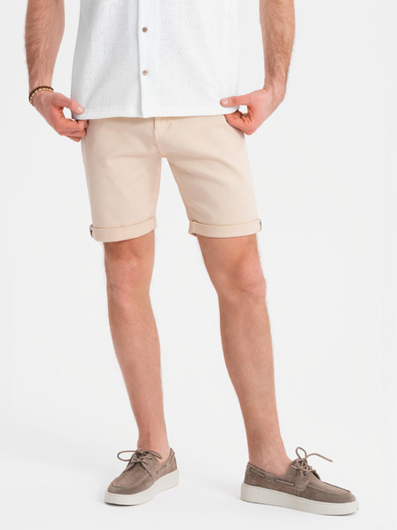 Ombre Clothing Pantaloni scurți din denim pentru bărbați cu manșetă - crem