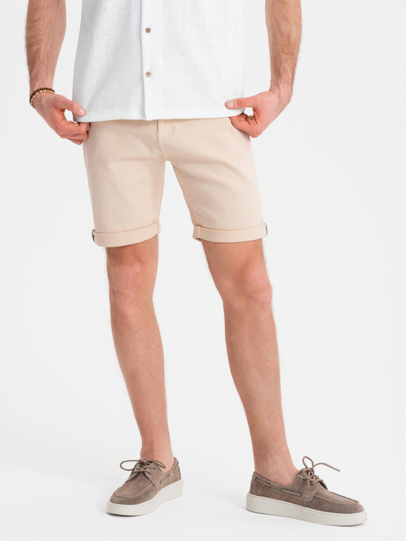 Ombre Clothing Pantaloni scurți din denim pentru bărbați cu manșetă - crem
