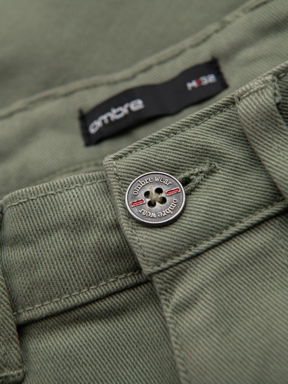 Ombre Clothing Pantaloni scurți clasici din denim pentru bărbați cu manșetă - verde oliv deschis