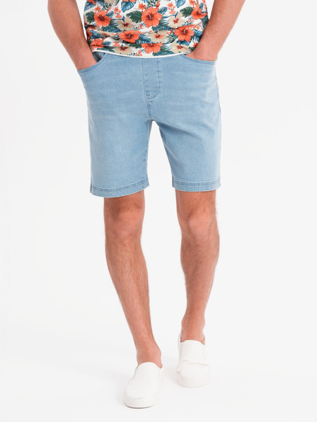 Ombre Clothing Pantaloni scurți pentru bărbați cu talie elastică și efect uzat - albastru deschis