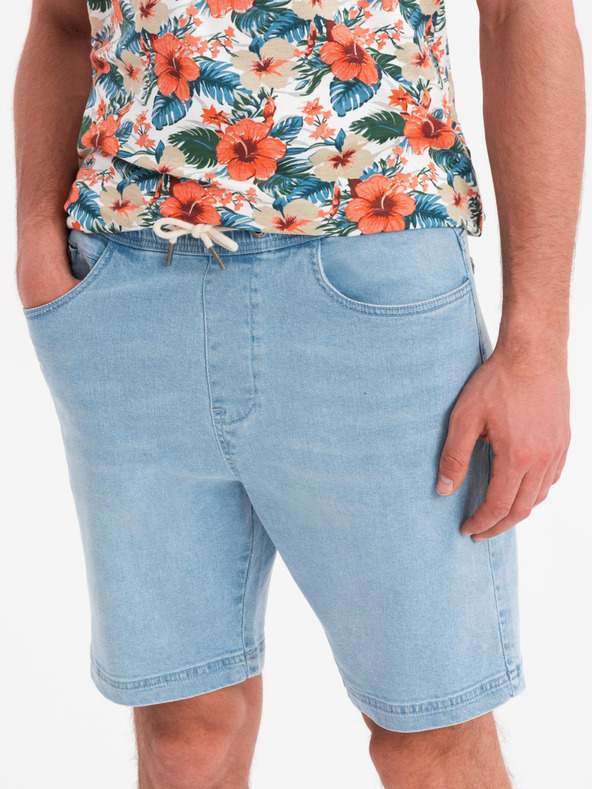 Ombre Clothing Pantaloni scurți pentru bărbați cu talie elastică și efect uzat - albastru deschis