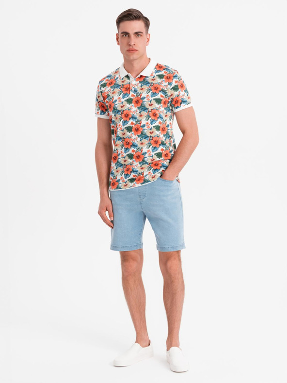 Ombre Clothing Pantaloni scurți pentru bărbați cu talie elastică și efect uzat - albastru deschis