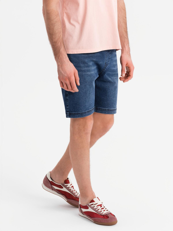 Ombre Clothing Pantaloni scurți pentru bărbați cu talie elastică și efect uzat - albastru