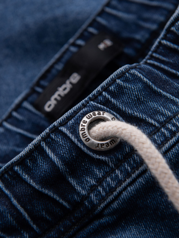 Ombre Clothing Pantaloni scurți pentru bărbați cu talie elastică și efect uzat - albastru