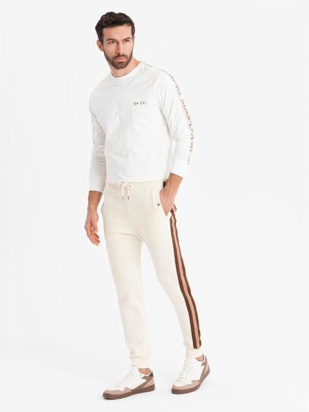 Ombre Clothing Pantaloni de trening pentru bărbați cu bordură și tăietură pe picioare - crem