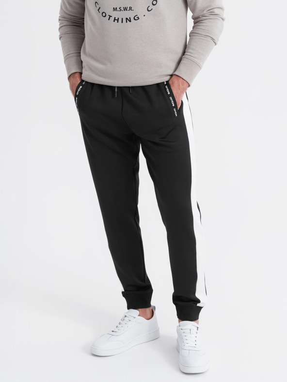 Ombre Clothing Pantaloni de trening pentru bărbați cu bordură contrastantă - negru
