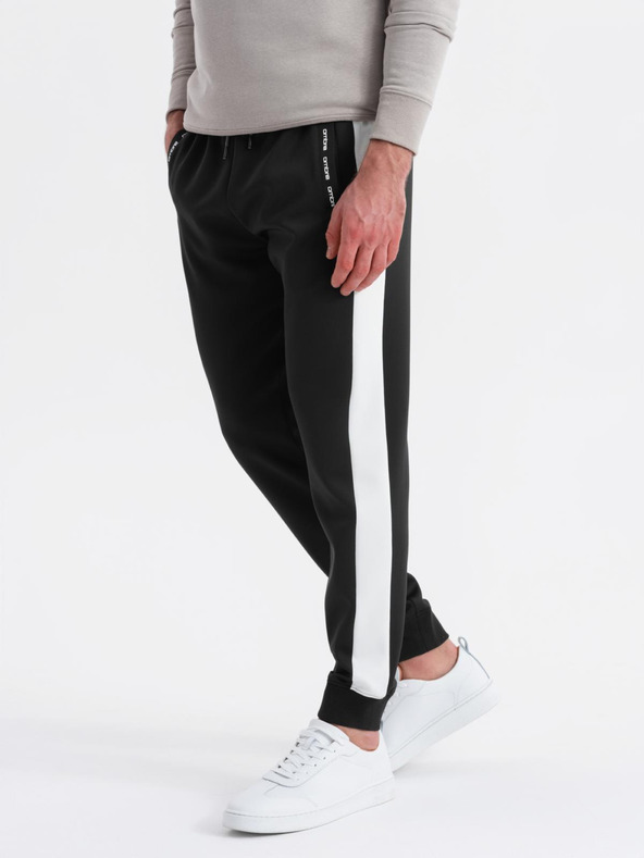 Ombre Clothing Pantaloni de trening pentru bărbați cu bordură contrastantă - negru